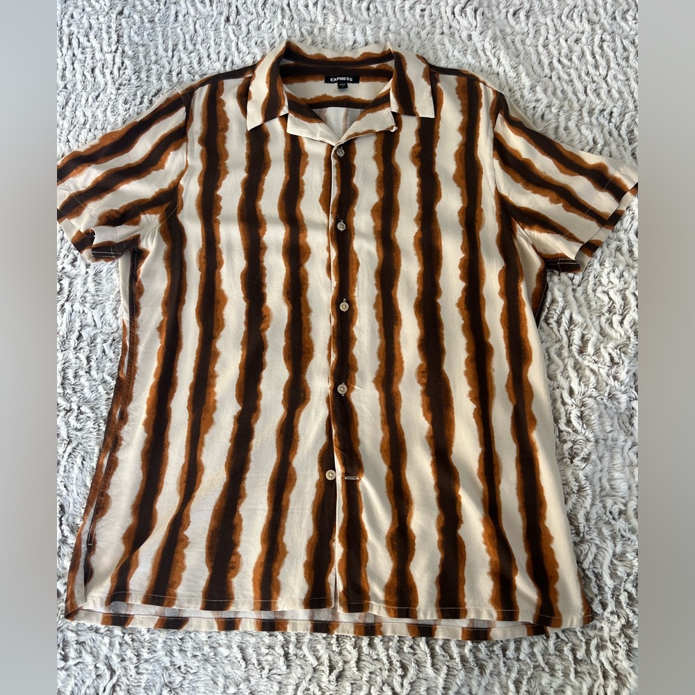 Express Brown Striped Men's Shirt - size M
